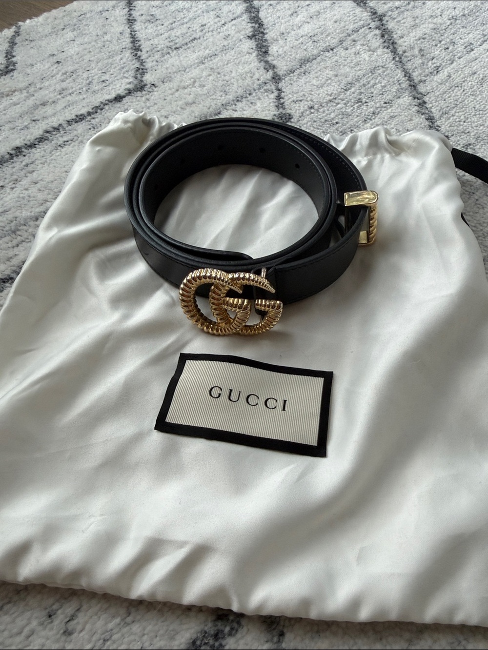 Gucci torchon double G logo skinny black leather belt women